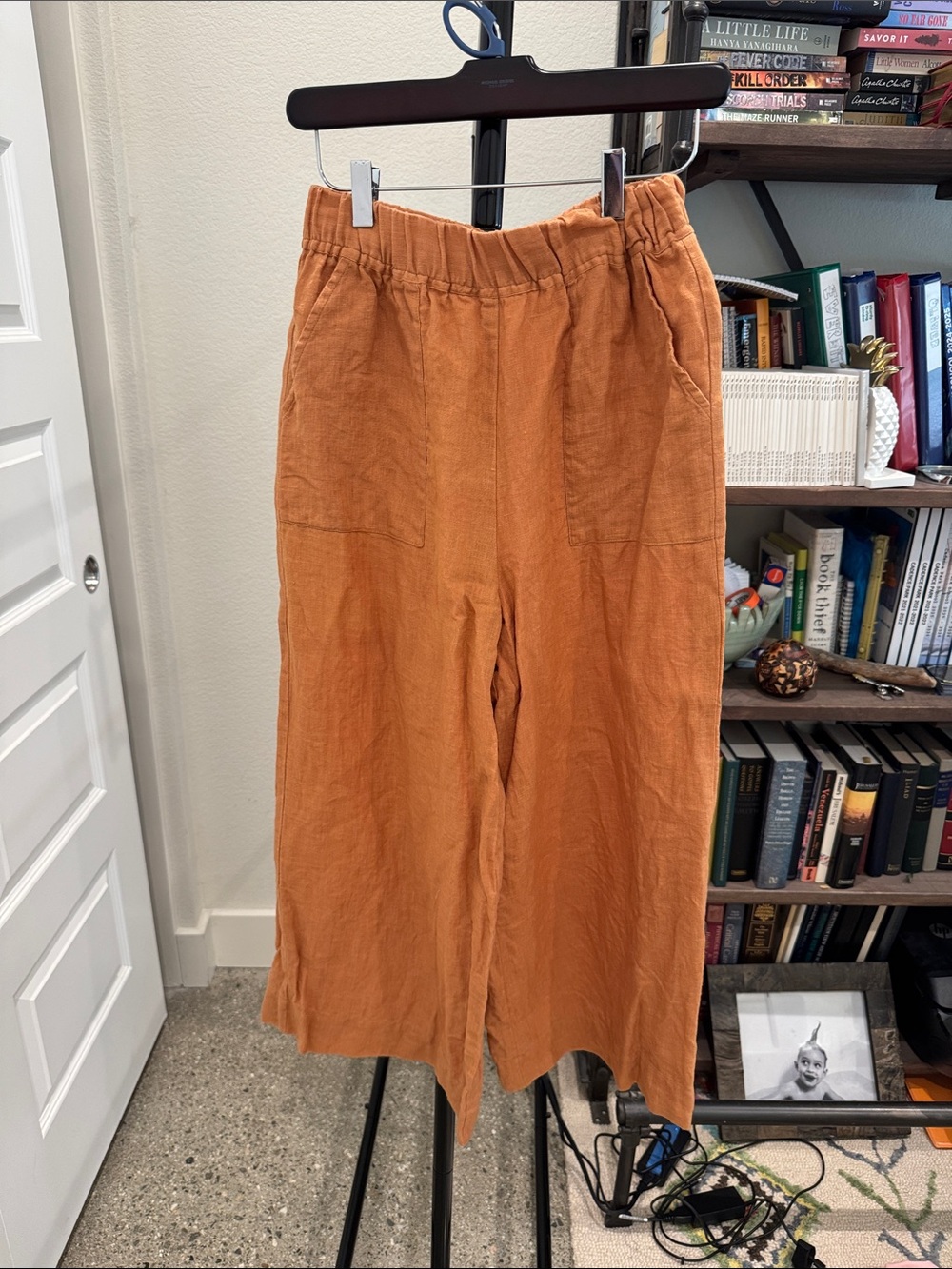 Tribe Alive Women's Relaxed Wide-Leg Linen Blend Pants in Rust Orange